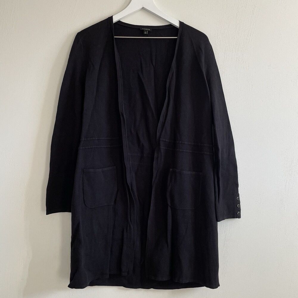 Talbots Black Women's Long Sleeve Open Front Cardigan Sweater L Button Detail